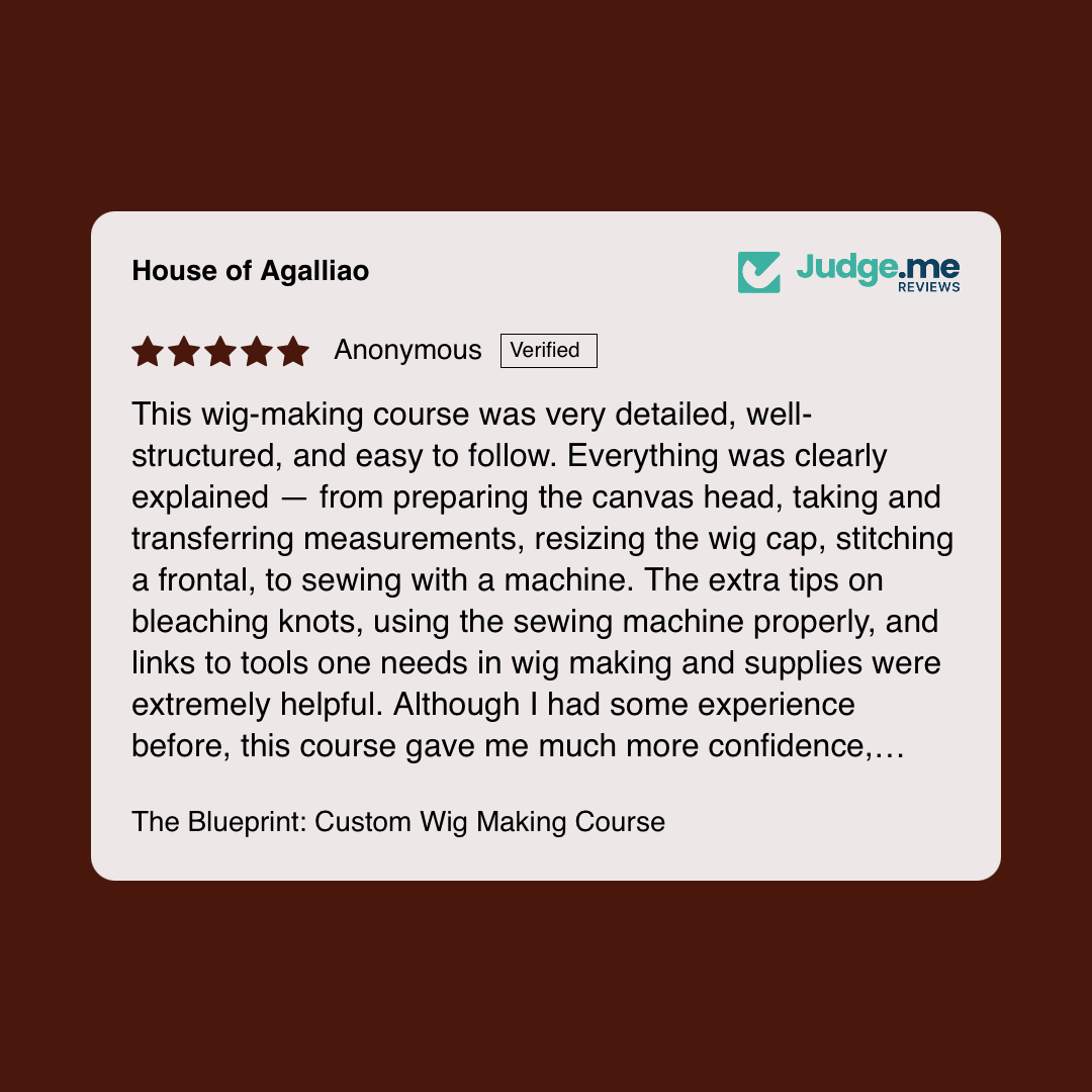 Student feedback 3 for House of Agalliao online wig making course