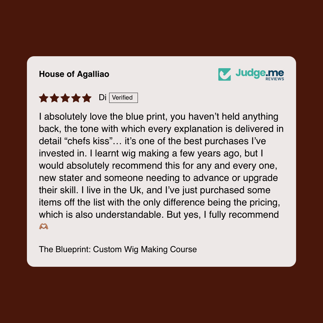 Student feedback 1 for House of Agalliao online wig making course